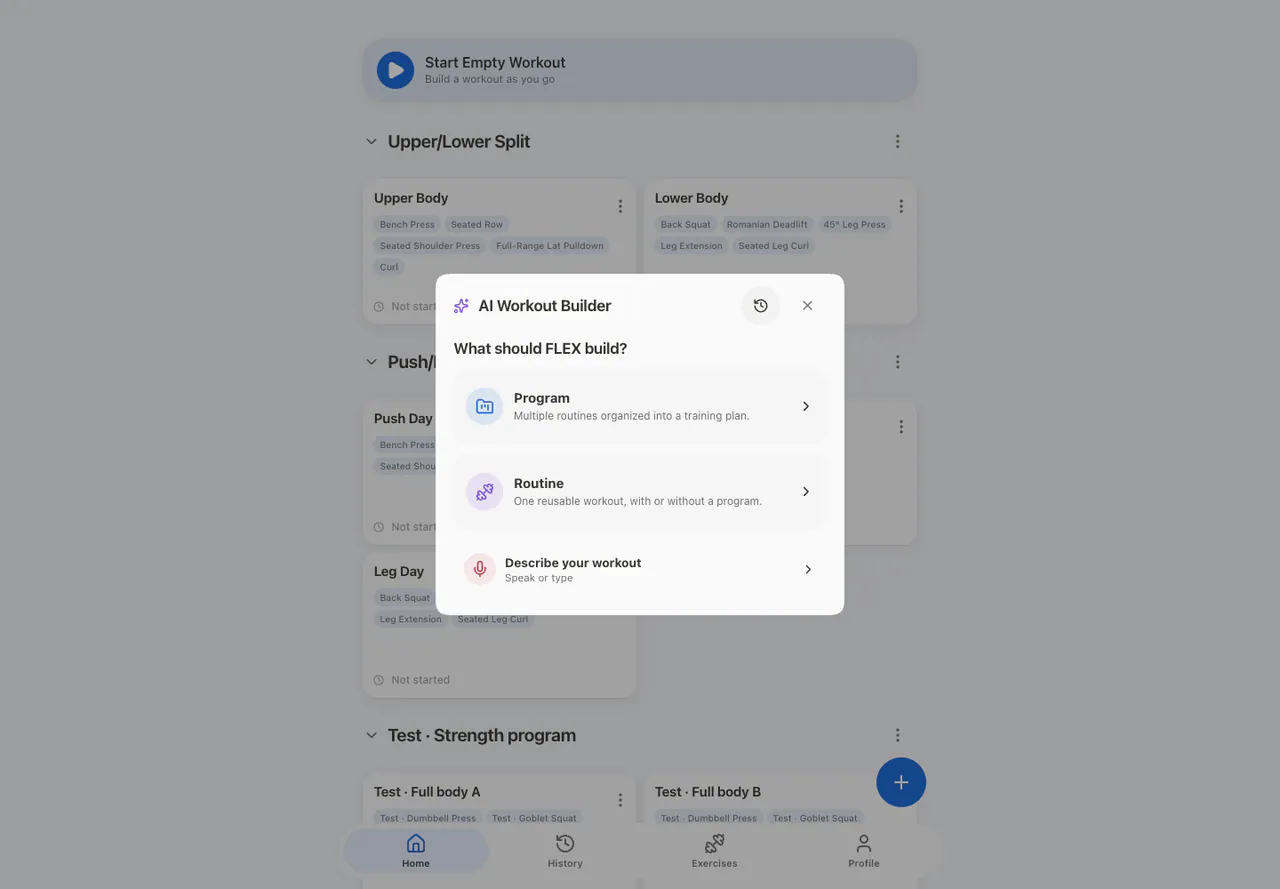 Choose a program or routine in the Web app, light appearance