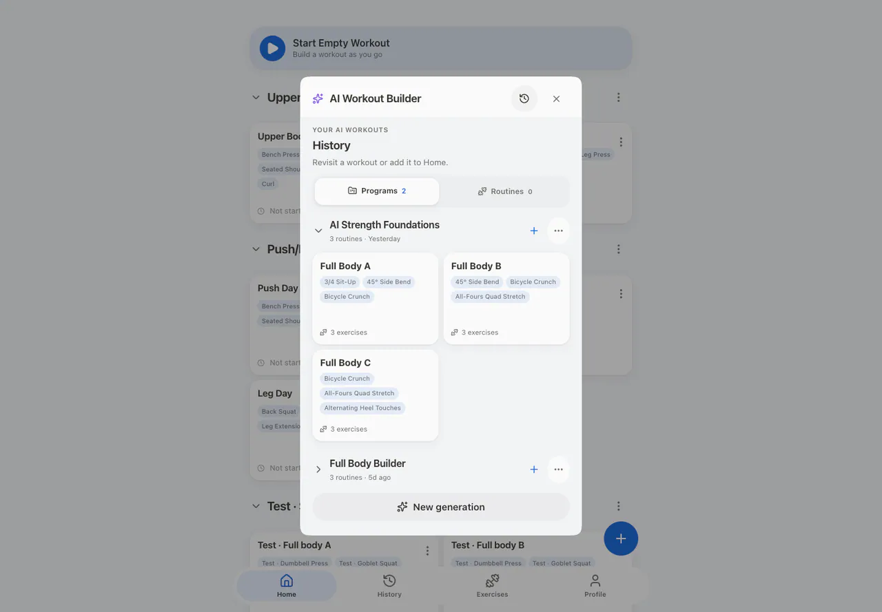 Generated History in the Web app, light appearance