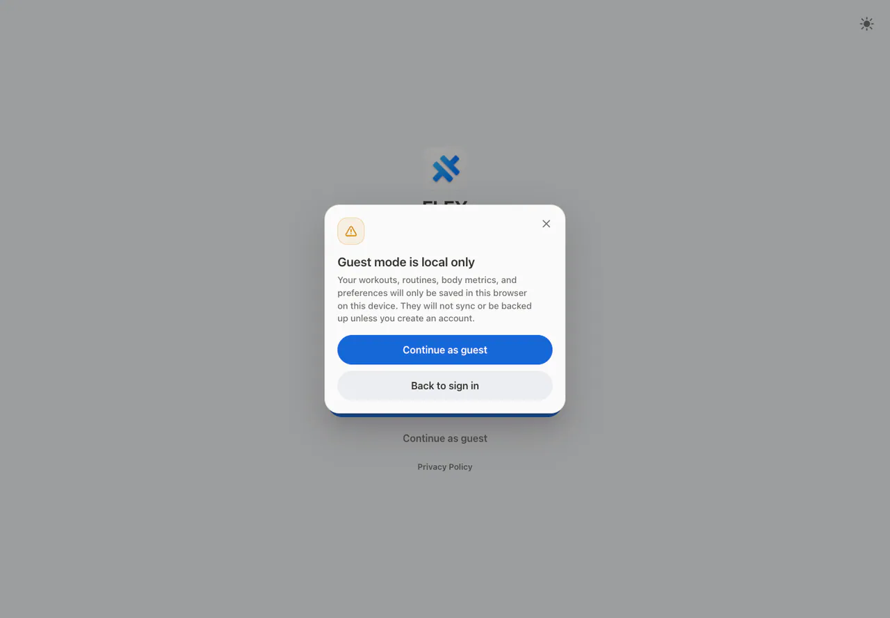 Guest Mode warning in the Web app, light appearance