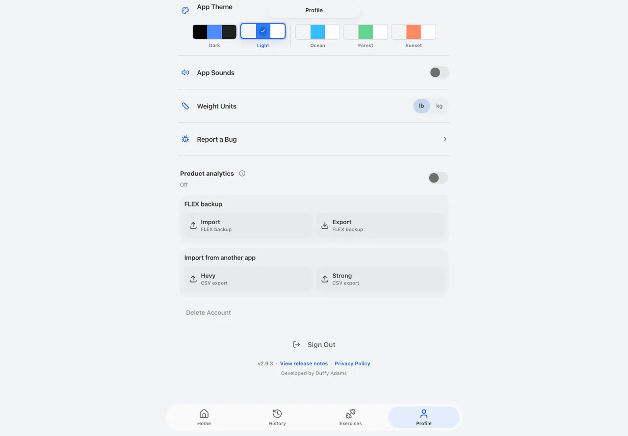 Preferences Settings in the Web app, light appearance