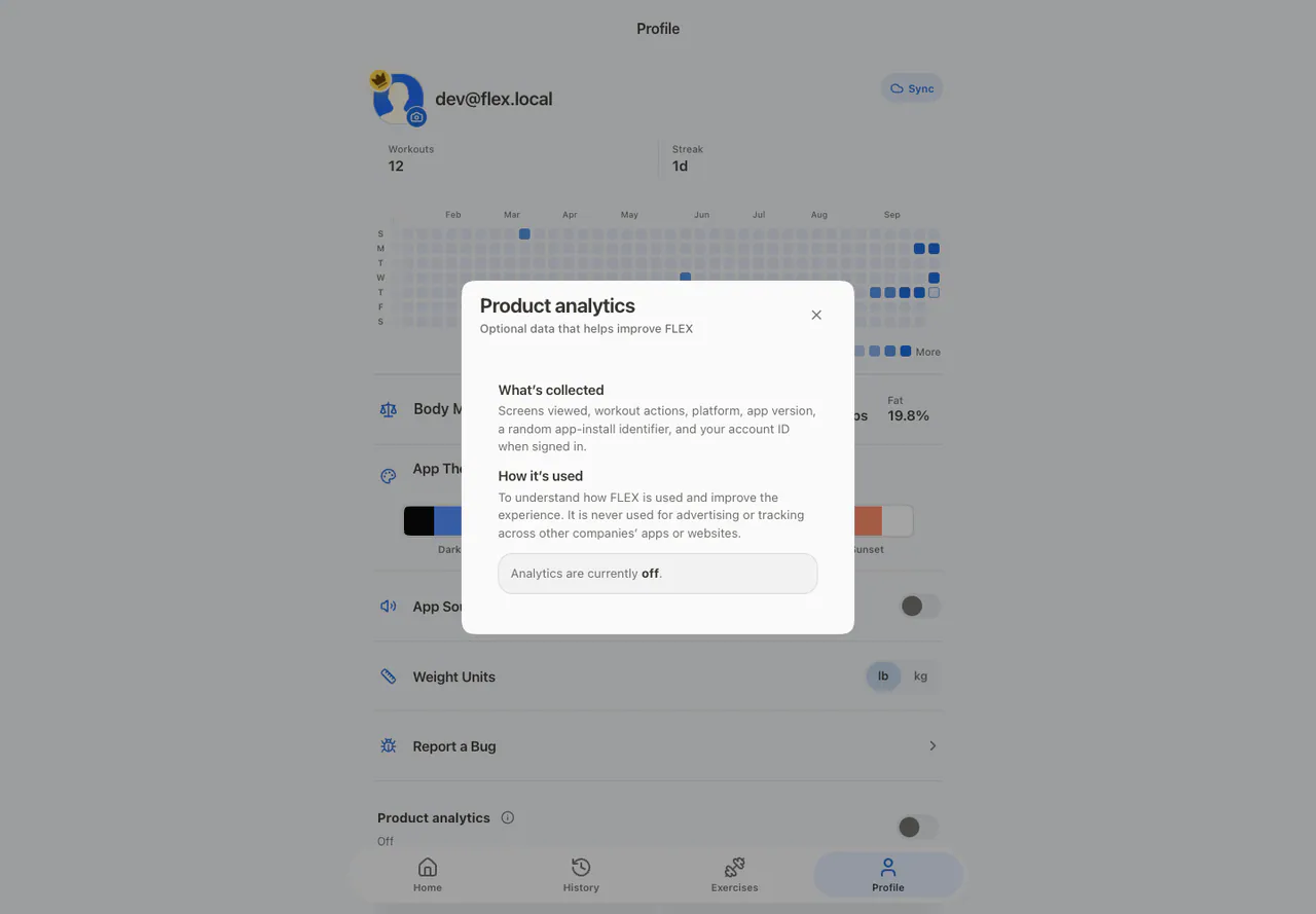 Product Analytics Modal in the Web app, light appearance