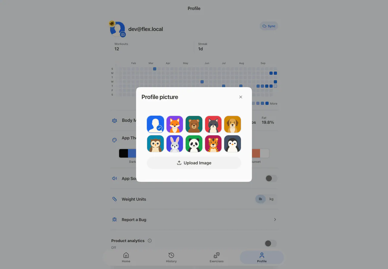 Profile Picture Modal in the Web app, light appearance