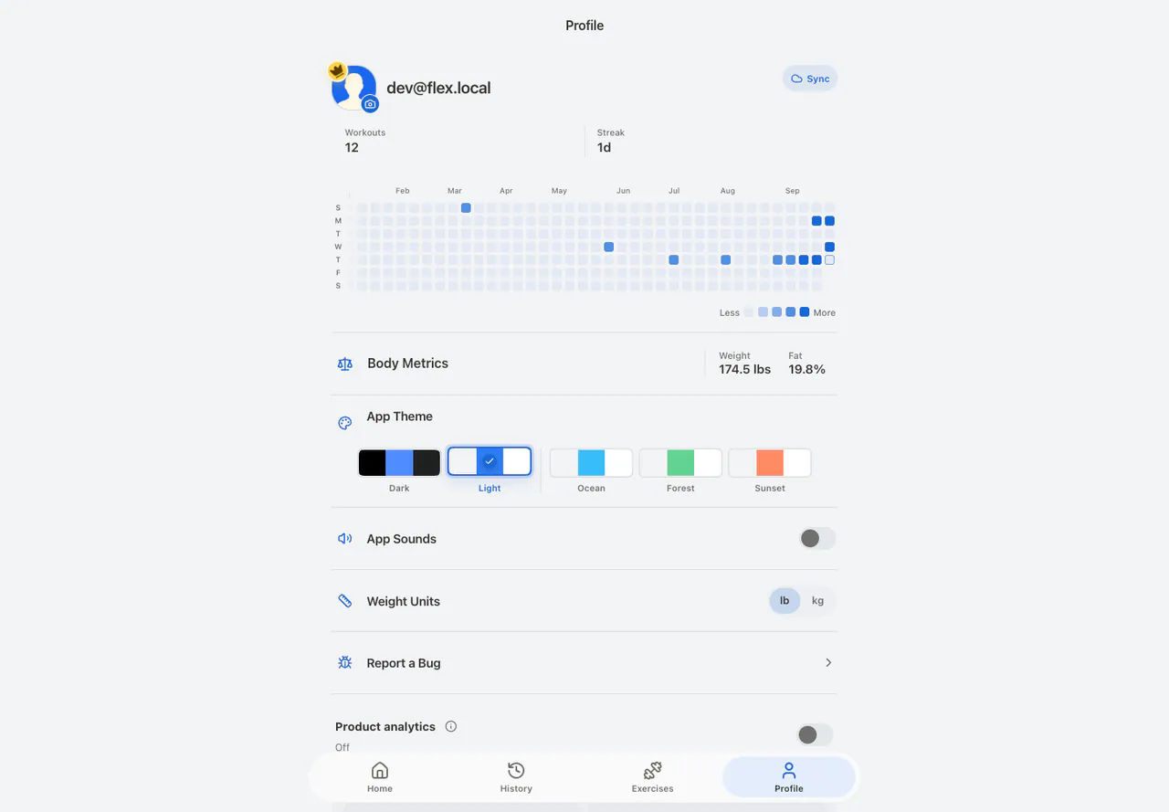 Profile in the Web app, light appearance