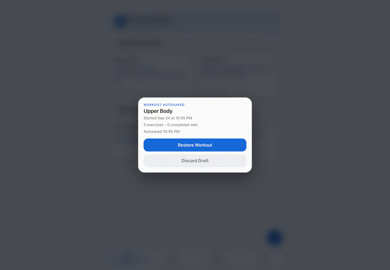 Draft Restore Modal in the Web app, light appearance