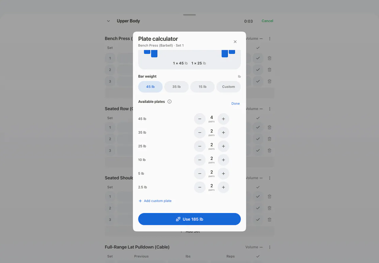 Manage available pairs and add custom plate sizes. in the Web app, light appearance
