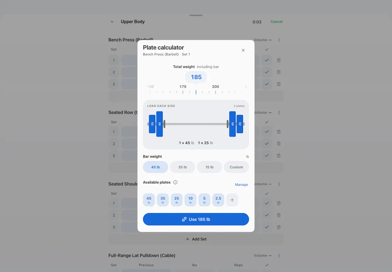 Calculate the plates for each side and apply the total weight. in the Web app, light appearance