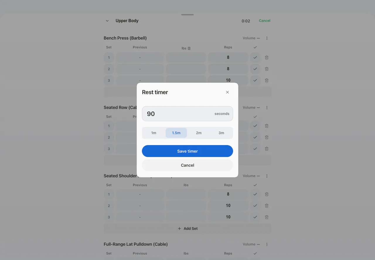 Rest Timer Editor in the Web app, light appearance