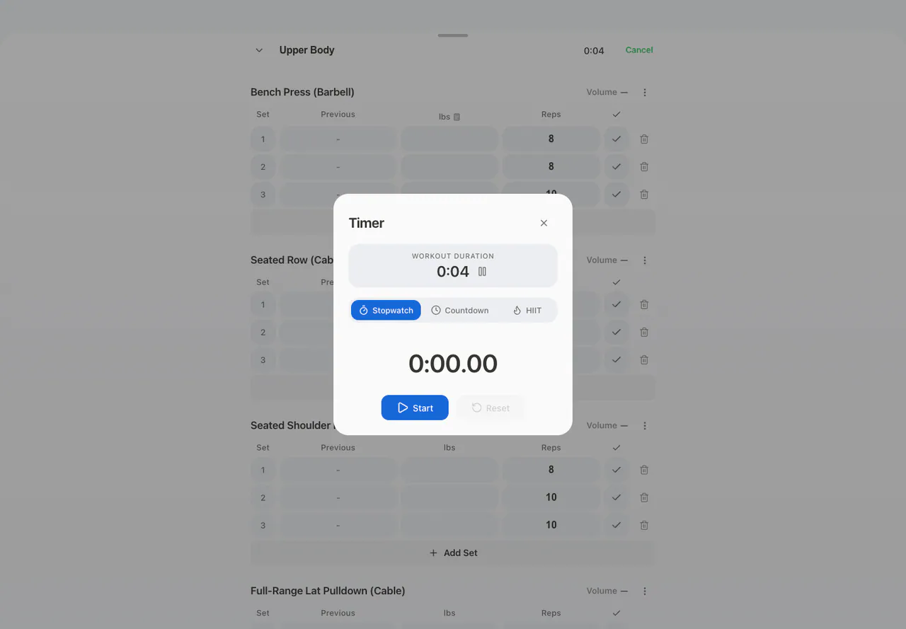 Stopwatch in the Web app, light appearance